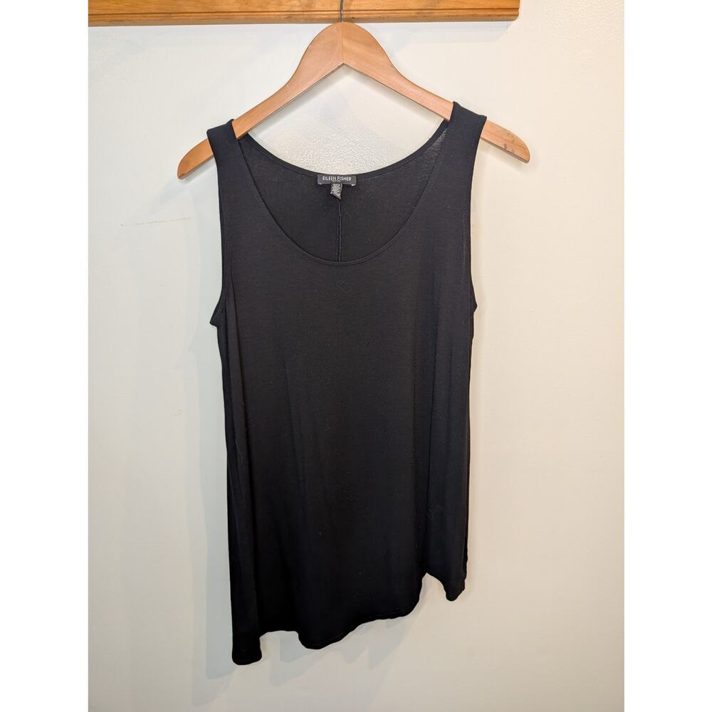 EILEEN FISHER Petite Black Scoop Neck Tank Top Sleeveless Viscose Blend PM/P